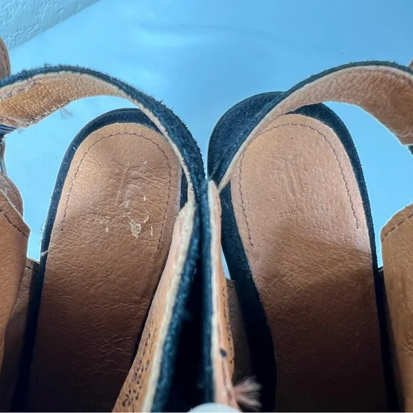 Frye Courtney Slingback Peep Toe Leather Block Heeled Sandals Mules Size 6.5 - Picture 7 of 13
